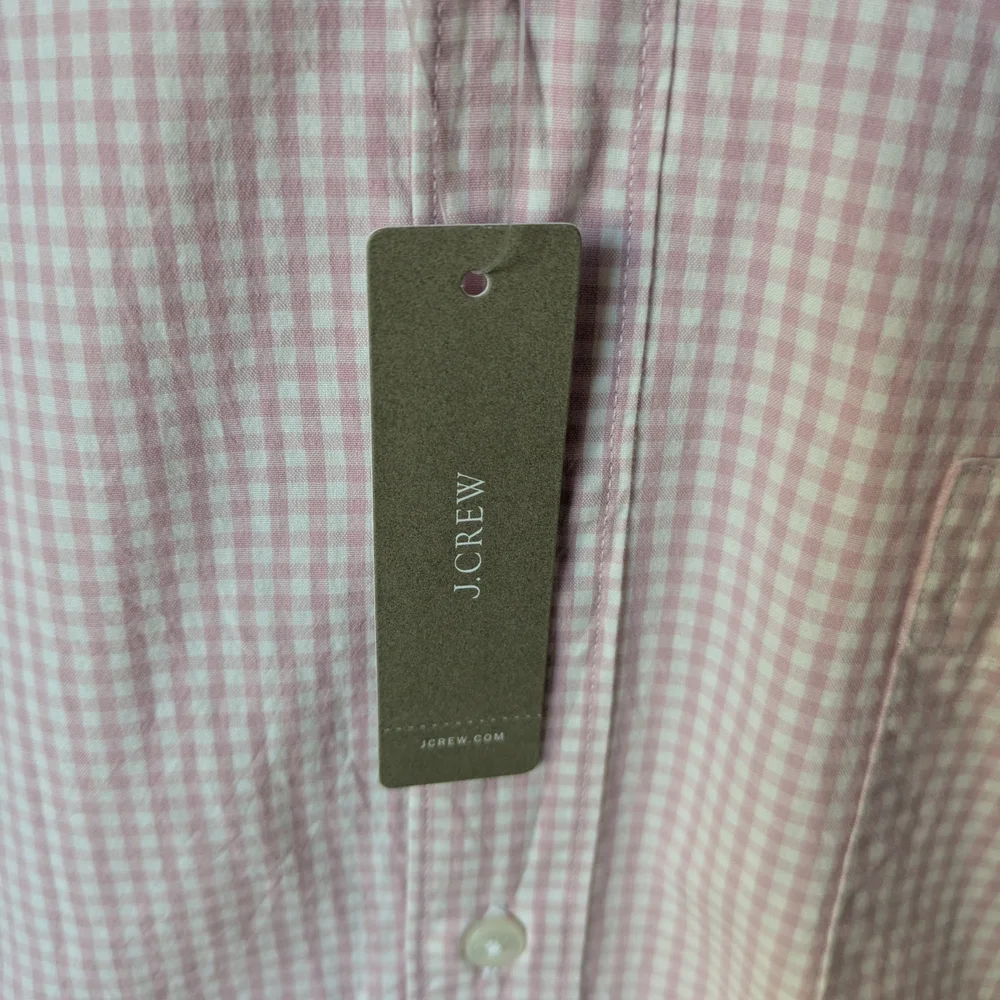 NWT J.Crew Men's Pink & White Checkered Classic Stretch Button Down Shirt-Size L